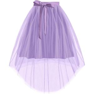 Haloumoning Girls Tulle Skirts Kids Elastic Waist A-line High Low Mesh Tutu Skirt with Belt 5-14 Years(Light Purple)