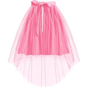 Haloumoning Girls Tulle Skirts Kids Elastic Waist A-line High Low Mesh Tutu Skirt with Belt 5-14 Years(Pink)