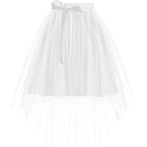 Haloumoning Girls Tulle Skirts Kids Elastic Waist A-line High Low Mesh Tutu Skirt with Belt 5-14 Years(White)