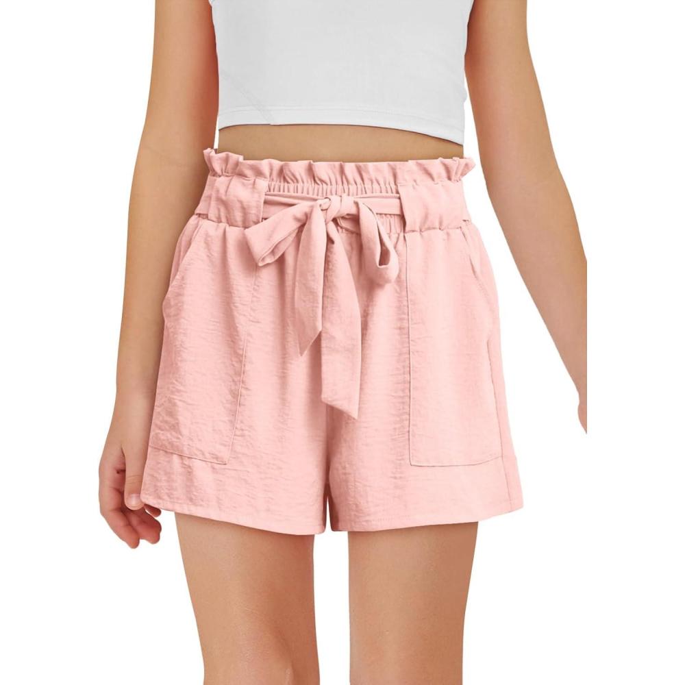 imageHaloumoning Girls High Waisted Shorts Kids Ruffle Summer Dress Shorts with Pockets 514 YearsLight Pink