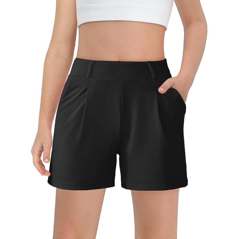imageHaloumoning Girls Shorts Kids Casual High Waisted School Uniform Shorts with Pockets 514 YearsBlack