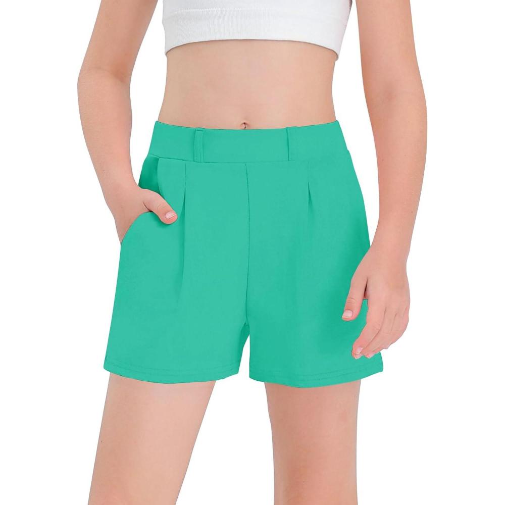 imageHaloumoning Girls Shorts Kids Casual High Waisted School Uniform Shorts with Pockets 514 YearsMint Green