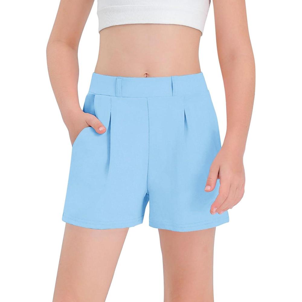 imageHaloumoning Girls Shorts Kids Casual High Waisted School Uniform Shorts with Pockets 514 YearsSky Blue