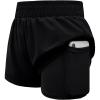 Haloumoning Girls Athletic Shorts High Waist Elastic 2 in 1 Running Shorts with Side Pockets 5-14 Years(Black)