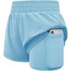 Haloumoning Girls Athletic Shorts High Waist Elastic 2 in 1 Running Shorts with Side Pockets 5-14 Years(Blue)