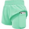 Haloumoning Girls Athletic Shorts High Waist Elastic 2 in 1 Running Shorts with Side Pockets 5-14 Years(Mint Green)