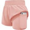 Haloumoning Girls Athletic Shorts High Waist Elastic 2 in 1 Running Shorts with Side Pockets 5-14 Years(Nude Pink)