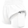 Haloumoning Girls Athletic Shorts High Waist Elastic 2 in 1 Running Shorts with Side Pockets 5-14 Years(White)