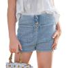 Haloumoning Girls Jean Shorts Kids Cute High Waist Shorts Button Summer Demin Shorts with Pockets 5-14 Years(Light Blue)