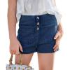 Haloumoning Girls Jean Shorts Kids Cute High Waist Shorts Button Summer Demin Shorts with Pockets 5-14 Years(Navy Blue)