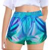 Haloumoning Girls Metallic Shorts Sparkly Dance Outfits Elastic Drawstring Shiny Hot Short Pants 5-14 Years(Aqua)