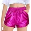 Haloumoning Girls Metallic Shorts Sparkly Dance Outfits Elastic Drawstring Shiny Hot Short Pants 5-14 Years(Fuchsia)
