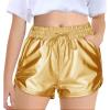 Haloumoning Girls Metallic Shorts Sparkly Dance Outfits Elastic Drawstring Shiny Hot Short Pants 5-14 Years(Gold)