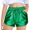 Haloumoning Girls Metallic Shorts Sparkly Dance Outfits Elastic Drawstring Shiny Hot Short Pants 5-14 Years(Green)