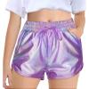 Haloumoning Girls Metallic Shorts Sparkly Dance Outfits Elastic Drawstring Shiny Hot Short Pants 5-14 Years(Pinkish Purple)