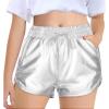 Haloumoning Girls Metallic Shorts Sparkly Dance Outfits Elastic Drawstring Shiny Hot Short Pants 5-14 Years(Silver)