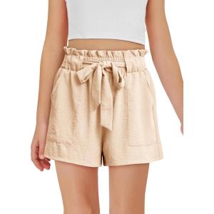 Haloumoning Girls High Waisted Shorts Kids Ruffle Summer Dress Shorts with Pockets 5-14 Years(Beige)