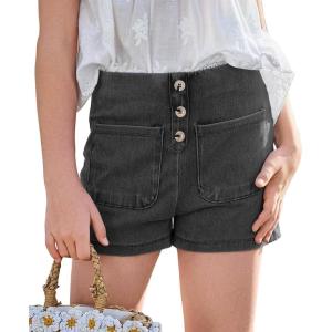 Haloumoning Girls Jean Shorts Kids Cute High Waist Shorts Button Summer Demin Shorts with Pockets 5-14 Years(Grey)