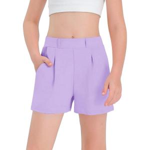 Haloumoning Girls Shorts Kids Casual High Waisted School Uniform Shorts with Pockets 5-14 Years(Purple)