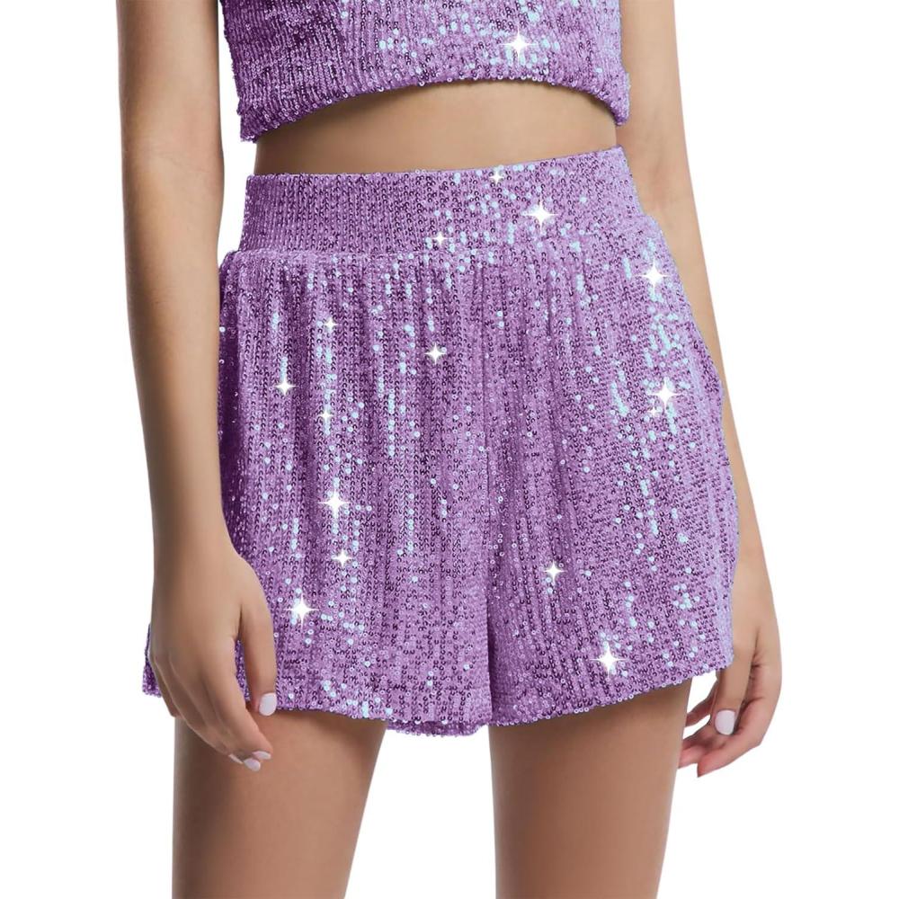 imageHaloumoning Girls Sequin Shorts Sparkly High Waisted Wide Leg Flowy Party Shorts 514 YearsPurple