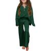 Haloumoning Girls 2 Piece Outfit Set Long Sleeve Button Knit Pullover Sweater Top and Wide Leg Pants Sweatsuit 5-14 Years(Army Green)