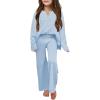 Haloumoning Girls 2 Piece Outfit Set Long Sleeve Button Knit Pullover Sweater Top and Wide Leg Pants Sweatsuit 5-14 Years(Blue)