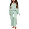 Haloumoning Girls 2 Piece Outfit Set Long Sleeve Button Knit Pullover Sweater Top and Wide Leg Pants Sweatsuit 5-14 Years(Green)