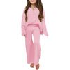 Haloumoning Girls 2 Piece Outfit Set Long Sleeve Button Knit Pullover Sweater Top and Wide Leg Pants Sweatsuit 5-14 Years(Pink)