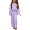 Haloumoning Girls 2 Piece Outfit Set Long Sleeve Button Knit Pullover Sweater Top and Wide Leg Pants Sweatsuit 5-14 Years(Purple)
