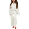 Haloumoning Girls 2 Piece Outfit Set Long Sleeve Button Knit Pullover Sweater Top and Wide Leg Pants Sweatsuit 5-14 Years(White)