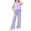 Haloumoning Girls 2 Piece Outfits Kids Fashion Short Sleeve T Shirts Wide Leg Pants Clothing Sets 5-14 Years(Light Purple)
