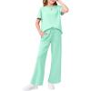 Haloumoning Girls 2 Piece Outfits Kids Fashion Short Sleeve T Shirts Wide Leg Pants Clothing Sets 5-14 Years(Mint Green)
