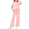 Haloumoning Girls 2 Piece Outfits Kids Fashion Short Sleeve T Shirts Wide Leg Pants Clothing Sets 5-14 Years(Pink)