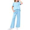 Haloumoning Girls 2 Piece Outfits Kids Fashion Short Sleeve T Shirts Wide Leg Pants Clothing Sets 5-14 Years(Sky Blue)