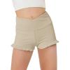Haloumoning Girls Athletic Ruffle Shorts V Crossover High Waisted Yoga Dance Gymnastics Shorts 5-14Y(Khaki)