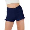 Haloumoning Girls Athletic Ruffle Shorts V Crossover High Waisted Yoga Dance Gymnastics Shorts 5-14Y(Navy Blue)