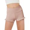 Haloumoning Girls Athletic Ruffle Shorts V Crossover High Waisted Yoga Dance Gymnastics Shorts 5-14Y(Pink)