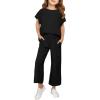 Haloumoning Girls’ Clothing Sets Kids Fashion Short Sleeve Crew Neck Tops Wide Leg Pants Sweatsuit with Pocket 5-14Y(Black)