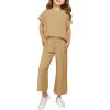 Haloumoning Girls’ Clothing Sets Kids Fashion Short Sleeve Crew Neck Tops Wide Leg Pants Sweatsuit with Pocket 5-14Y(Brown)
