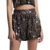 Haloumoning Girls Sequin Shorts Sparkly High Waisted Wide Leg Flowy Party Shorts 5-14 Years(Black)
