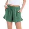 Haloumoning Girls Shorts Casual Floral Printed Short Pants Summer Ruffle Beach Shorts with Pockets Size 4-15(Army Green)