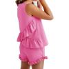 Haloumoning Girls Summer Clothing Sets Ruffle Tank Tops and Shorts Cute 2 Piece Outfits 3-10 Years(Fuchsia)