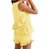 Haloumoning Girls Summer Clothing Sets Ruffle Tank Tops and Shorts Cute 2 Piece Outfits 3-10 Years(Yellow)