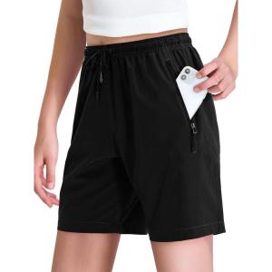 Haloumoning Girls’ Hiking Cargo Shorts Quick Dry Lightweight Summer Drawstring Athletic Shorts with Zipper Pockets(Black)
