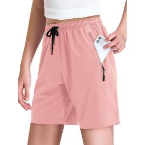 Haloumoning Girls’ Hiking Cargo Shorts Quick Dry Lightweight Summer Drawstring Athletic Shorts with Zipper Pockets(Pink)