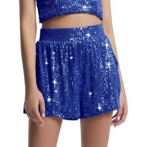 Haloumoning Girls Sequin Shorts Sparkly High Waisted Wide Leg Flowy Party Shorts 5-14 Years(Royal Blue)