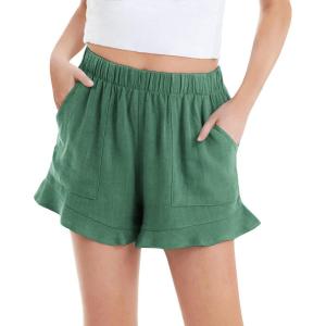 Haloumoning Girls Shorts Casual Floral Printed Short Pants Summer Ruffle Beach Shorts with Pockets Size 4-15(Army Green)