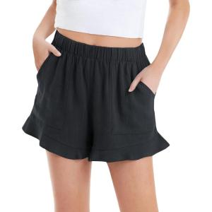 Haloumoning Girls Shorts Casual Floral Printed Short Pants Summer Ruffle Beach Shorts with Pockets Size 4-15(Black)
