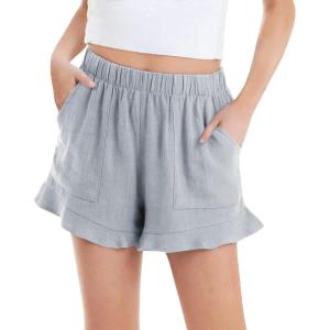 Haloumoning Girls Shorts Casual Floral Printed Short Pants Summer Ruffle Beach Shorts with Pockets Size 4-15(Grey)