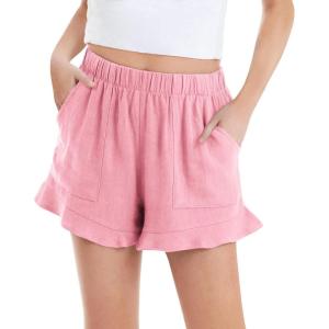 Haloumoning Girls Shorts Casual Floral Printed Short Pants Summer Ruffle Beach Shorts with Pockets Size 4-15(Pink)